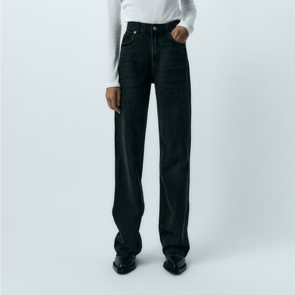 Zara High Rise Wide Leg Jeans Black - Picture 6 of 10